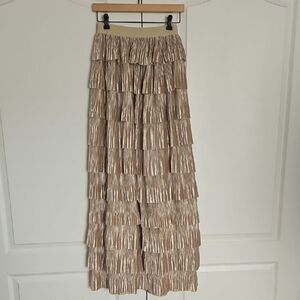 Casual Tan Tiered Maxi Skirt